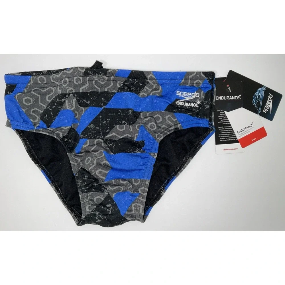 NWT Men's Speedo Endurance+ Brief Swim Trunks Ruse Blocks Blue Size 30